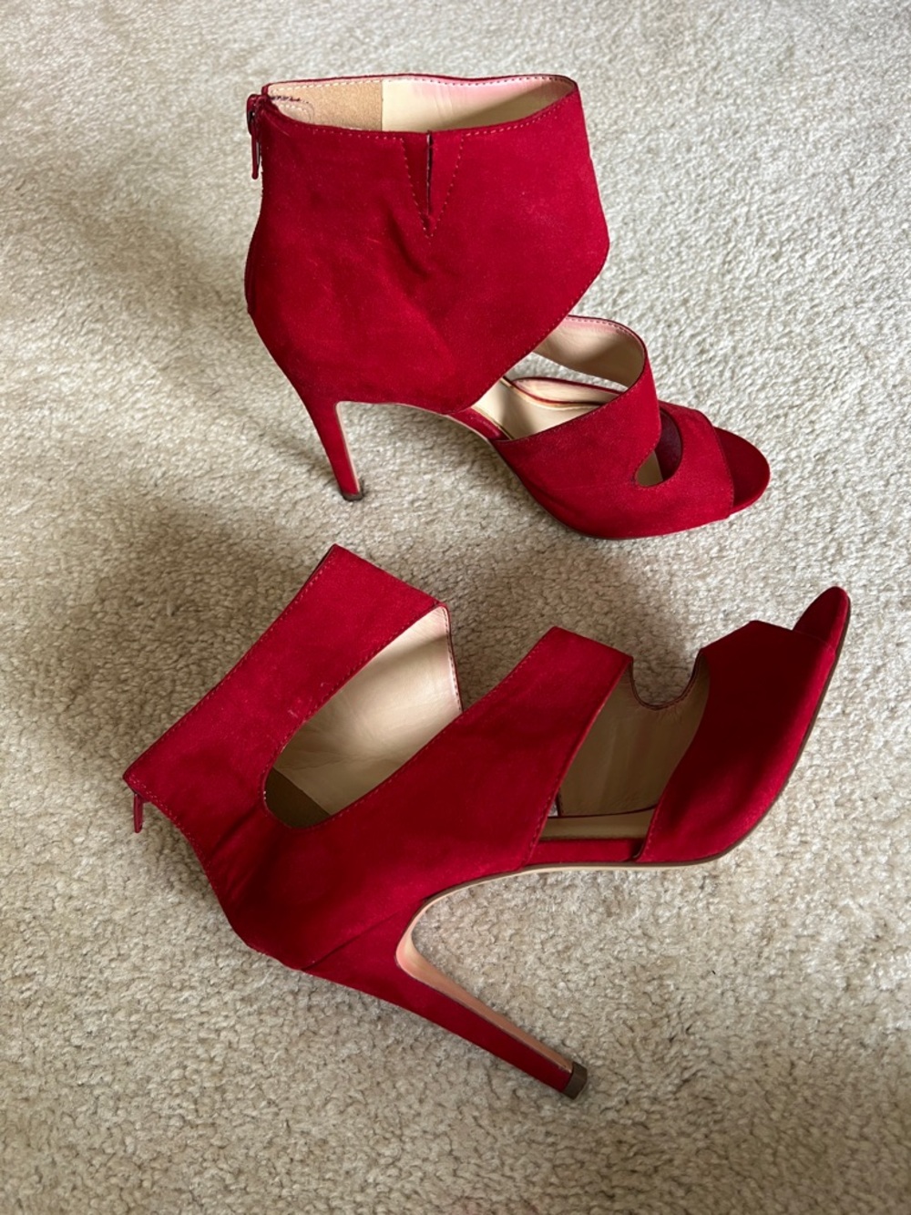 Jessica Simpson Red Suede Cutout Peep-Toe Stiletto Heels